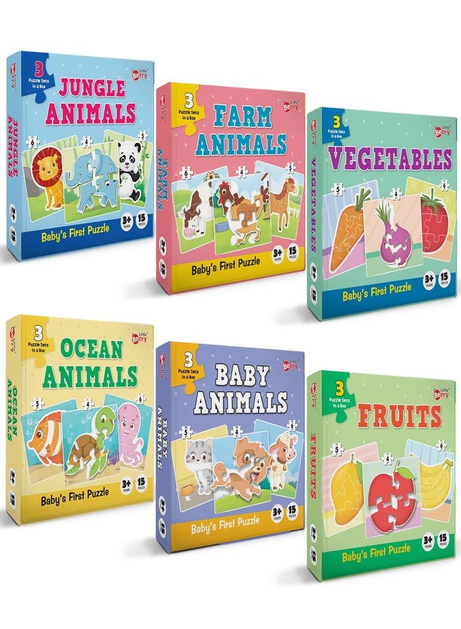 Little Berry Baby First Puzzle Game: Animal, Fruit & Vegetable | Combo of 6 Cardboard Puzzles with 15Pcs Each | Montessori Educational Toys for 2 3 4 Year Old Boys & Girls | Early Puzzle Set for Kids - Image 1